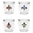 Fleur-de-Lis 12 oz Double-Old-Fashioned Insulated Beverage Tumblers Set, Clear (4 designs)