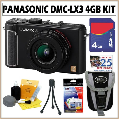 Panasonic DMC-LX3/K 10.1MP Wide Angle Digital Camera in Black + 4GB Accessory Kit