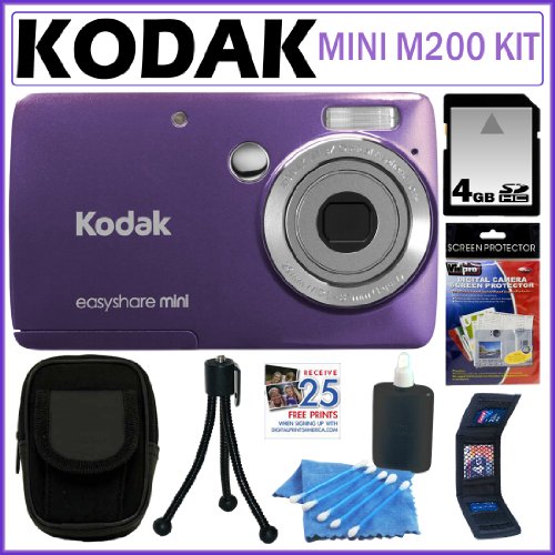 Kodak EasyShare Mini M200 10mp Digital Camera with 3x Optical Zoom and 2.5-Inch LCD in Purple + 4GB Accessory Kit