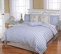 Cabana Blue Striped Luxury Duvet Comforter Cover 7 piece Bedding Set - Queen Size