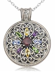 Sterling Silver and Multi-Gemstone Infinite Scrollwork Circle Pendant