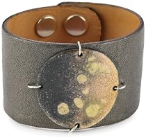 Leighelena "Enamel" Gunmetal Bordo Leather Cuff Bracelet