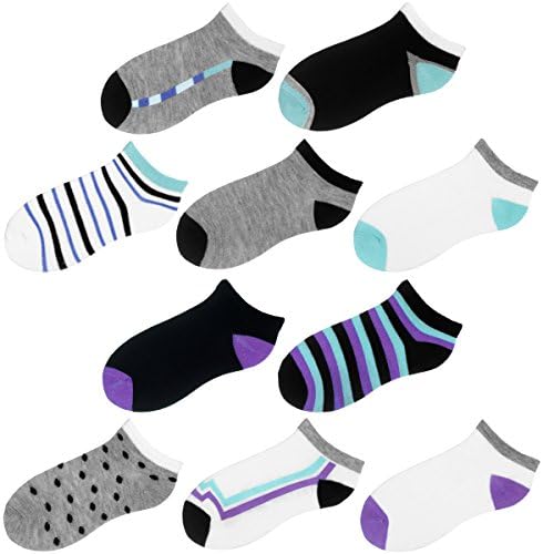 Boys & Girls No Show Socks 10 Pack in 6 Different Color Combination Packs (Asst. Pack 3)