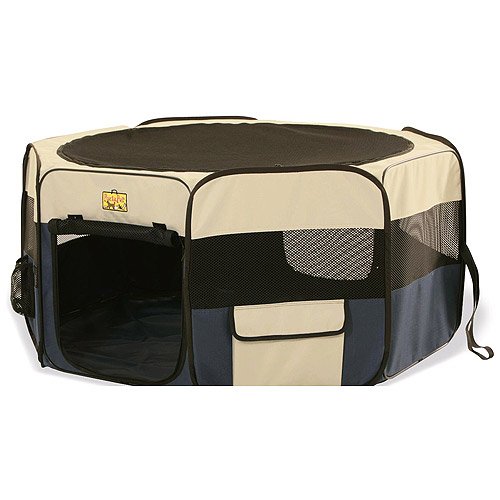 PortaPet Portable Soft Sided Play Pen for Dogs Small Blue Tan Buy