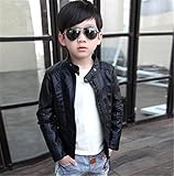 フェイクレザー ジャケット アウター 子供用 PU コート 上着 子供服 ライダース 男の子 男児 子ども キッズ ジュニア ダンス発表会 ブラック 150