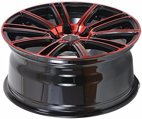 Set of 4 GWG Wheels 18 inch Black with Red FLOW Rims fits 5X115 ET40 DODGE CHARGER AWD 2007 - 2016