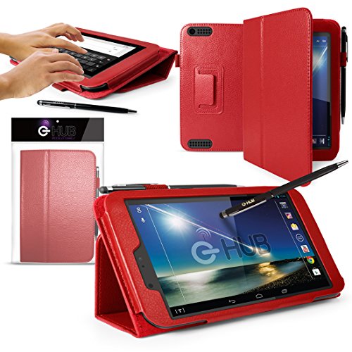 TESCO HUDL 2 Tablet Case - ROCKET RED Case / Cover / Skin with Built-In PropUp Stand (Dual Angle for Viewing & Typing Positions) - designed by G-HUB® exclusively for Tesco Hudl 8.3 inch Tablet (Tesco's second Tablet - Released in 2014) Case includes BONUS: G-HUB ProPen Stylus