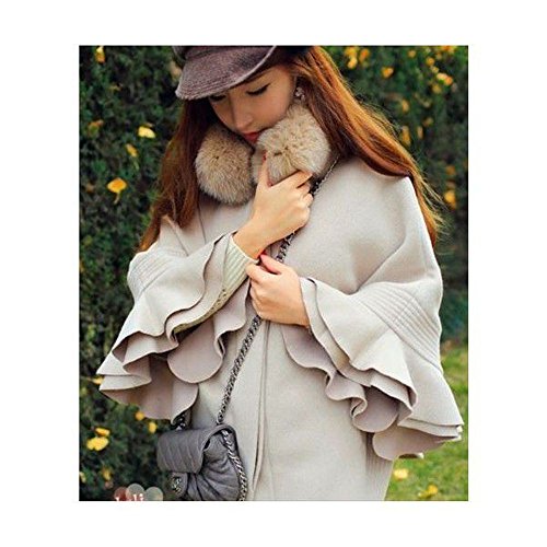 【ノーブランド品】コート ケープコート ポンチョ アウター ビッグ ファー付き ダブルフリル袖 無地