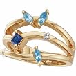 14K Yellow Gold Sapphire, Sky Blue Topaz and Diamond Ring
