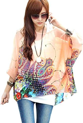 Lifandi Womens Batwing Dolman Sleeve Chiffon Shirt X-large