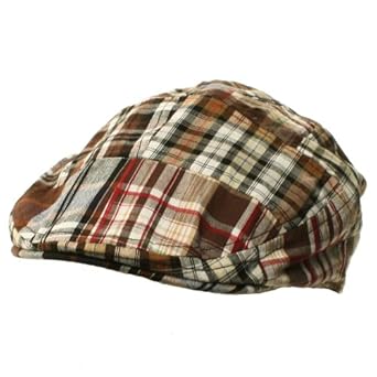 Boys Summer 100% Cotton Ivy Flat Golf Plaid Driver Hat Cap 54cm Age 6-12 Brown