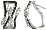 14k White Gold Leaf French Clip Earrings, w/ 1.72 Carats Brilliant Cut White & Black Diamonds, 13/16 (21mm) tall