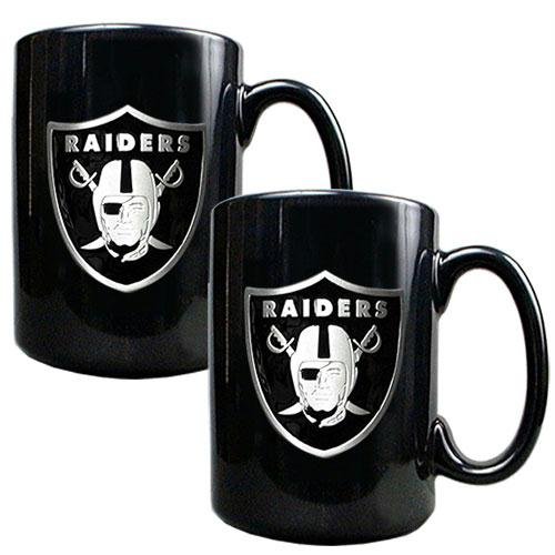 NFL Oakland Raiders Two Piece Black Ceramic Mug Set - Primary Logo