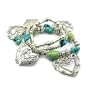 Natural Turquoise Stone and Silver Heart Charm Multi Strand Stretch Bracelet Fashion Jewelry