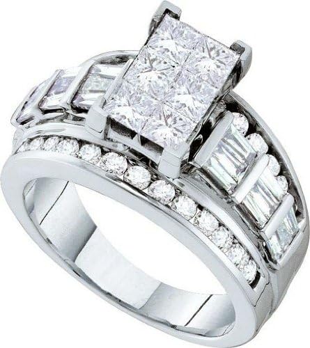 14k White Gold Princess Diamond Womens Ladies Bridal Wedding Engagement Ring Large Wide - 2.00 Ct.t.w.
