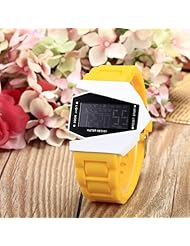 Youyoupifa White Airplane Shape Metal Case LED Digital Sport Watch (Yellow)