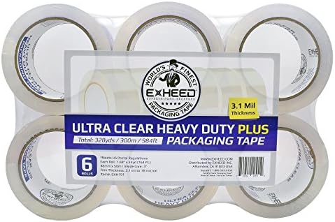 Packing Tape - 6 Rolls - Extra Thick 3.1 Mil - Packaging, Shipping, Sealing for Box, Package, Storage &amp; Moving - Ultra Clear, Heavy Duty Plus, Commercial &amp; Industrial Grade Tape by EXHEED®