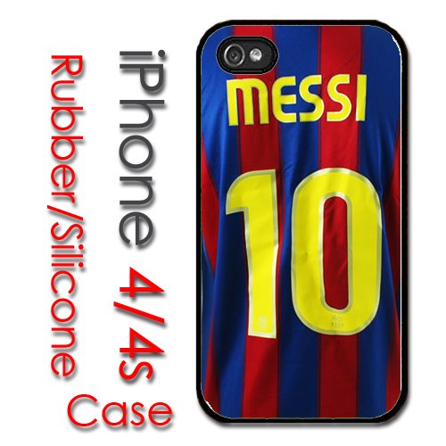 iPhone 4 4S Rubber Silicone Case - Messi Jersey #10 Barcelona Soccer Futsal FC