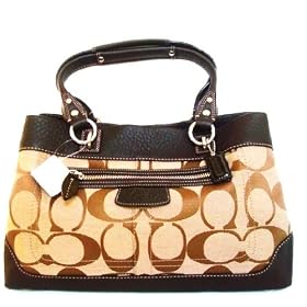 Authentic Coach Signature Penelope Shopper Satchel Tote Handbag 14422 Khaki Mahogany Brown