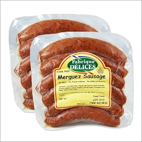 Spicy Lamb Sausages - Merguez Sausages - 100% Lamb - Pork-Free - 6 Links (Pack of 2)