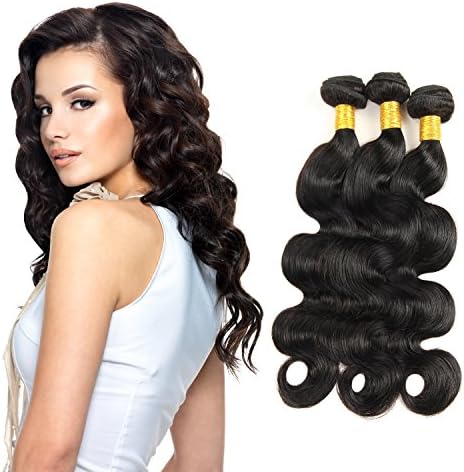 MYS Hair Indian Remy Human Hair Unprocessed Hair 3 Bundles Body Wave 16" 18" 20" Natural Black Color