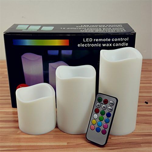 3 Pcs Battery-powered LED Flameless 12 Color-changing Led Candle Light Set Romantic Candle Lamp Wedding Gift Christmas Decoration with Remote Control 3 Count