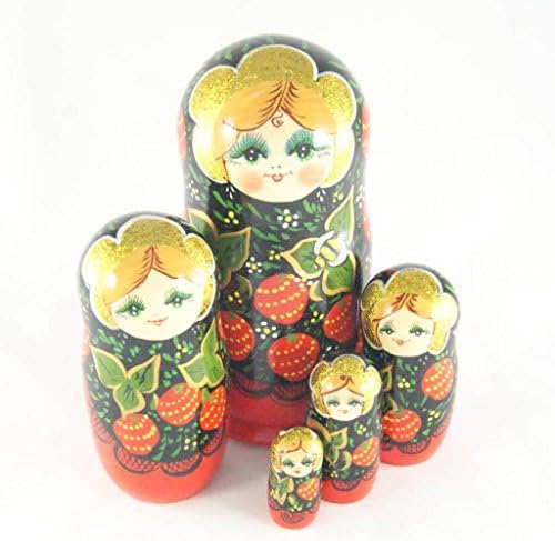 Vaskin Gifts Russian Nesting Dolls Wooden Handpainted Large 5 pcs Strawberry