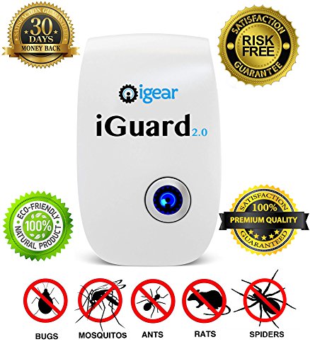 Premium Best #1 iGear iGuard 2.0 Ultrasonic Insect Pest Repellent, Repel Mosquitos, Mice, Spider and Bugs.