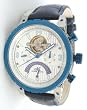 Adee Kaye Stainless and ION and Blue Plated Multi Fuction Automatic Watch with Tourbillon Open Heart