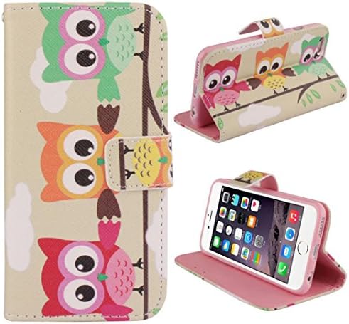 Fullgoods Three Owls Wallet Flip Stand Leather Cover Case for Iphone 6 4.7 Inch