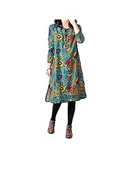 Vintage Cotton/Linen Fall General Print Long Sleeves  Dress