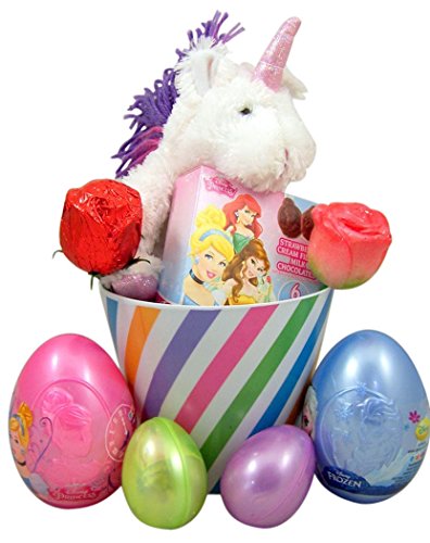 Disney Princess Easter Basket with Candy Roses Eggs and Unicorn Plush Toy