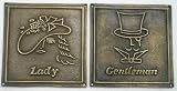 Pair Solid Brass Art Deco Lady Gentleman Restroom Plaques Signs
