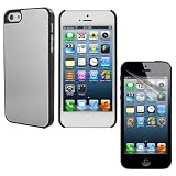 Skque Silver Aluminum PC Hard Case + Anti Scratch Screen Protector Film Guard Screen Protective Skin for the Latest Apple Smartphone Apple Iphone 5 5G 5th Cell Phone Picture