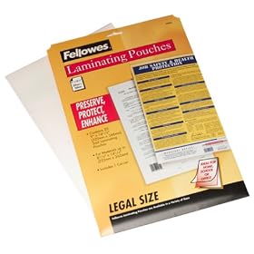 Fellowes 52006, Glossy Pouches - Legal, 3 mil, 25 pack
