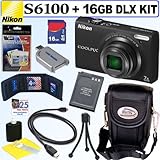 Nikon Coolpix S6100 16 MP Digital Camera (Black) + EN-EL12 Battey + 16GB Deluxe Accessory Kit