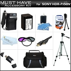 Must Have Accessory Kit For Sony HDR-PJ50V High Definition Handycam Camcorder Includes Replacement (2300Mah) NP-FV70 Battery + Ac / DC Charger + Deluxe Case + Tripod + 3PC Filter Kit (UV-CPL-FLD) + Mini HDMI Cable + USB 2.0 SD Reader + Much More: Camera &amp; Photo