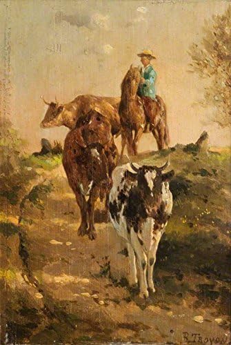 16 x 10 in / 40 x 25 cm Landscape with Cattle,Oil Painting on Canvas. Fine Art - Superb quality and craftsmanship, Unframed Hand Painted Wall Art