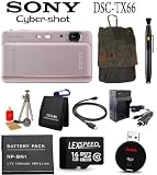 Sony DSC-TX66 Digital Camera (Pink) + Battery + 16GB Card + Travel Charger + Cleaning kit + Mini Tripod + Case + Card Reader