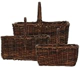 Country Hand Woven Rectangle Sapling Baskets Set / 3, Large=19"L x 16"W x 16"H