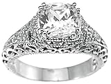 Genuine Cassis (TM) 925 Sterling Silver Rhodium Finish CZ Brilliant Antique Style Wedding Ring. (Available in sizes 5 - 9). 100% Satisfaction Guaranteed.