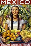 Mexico Young girl with fruits Vintage Advertising Travel Poster Print