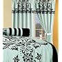 2 Panel Aqua Blue and Black Floral Window Curtain / Drape Set with Valance-treatment Draperies