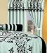 2 Panel Aqua Blue and Black Floral Window Curtain Drape Set with Valance-treatment Draperies