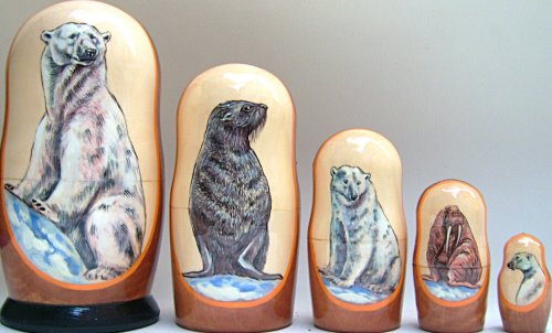 Childrens Toyshop  Toys : Russian Nesting Nested Stacking Doll Polar Bear, Walrus, Seal 5 Pc 7