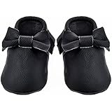 Sayoyo Black Bow Tassels Soft Sole Leather Infant Toddler Prewalker Shoes (0-6 months, Black)
