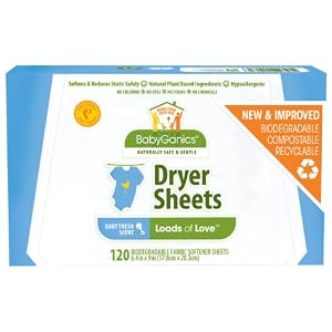 BabyGanics Loads of Love Fabric Softener Dryer Sheets, 120-count Box