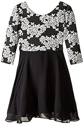 Girls Chiffon/Polyester/Spandex/Knit  Long Sleeves Ballerina Floral Print  Dress With a Bow(s)