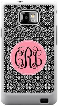 Black Vintage European Pattern Damask Print Style & Pink Circle Monogram Personalized Custom Best Plastic Case for Samsung Galaxy s2 ,Black or White for Choice