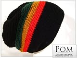 Crochet Baggy Beanie Hat: Black Red/Gold/Green